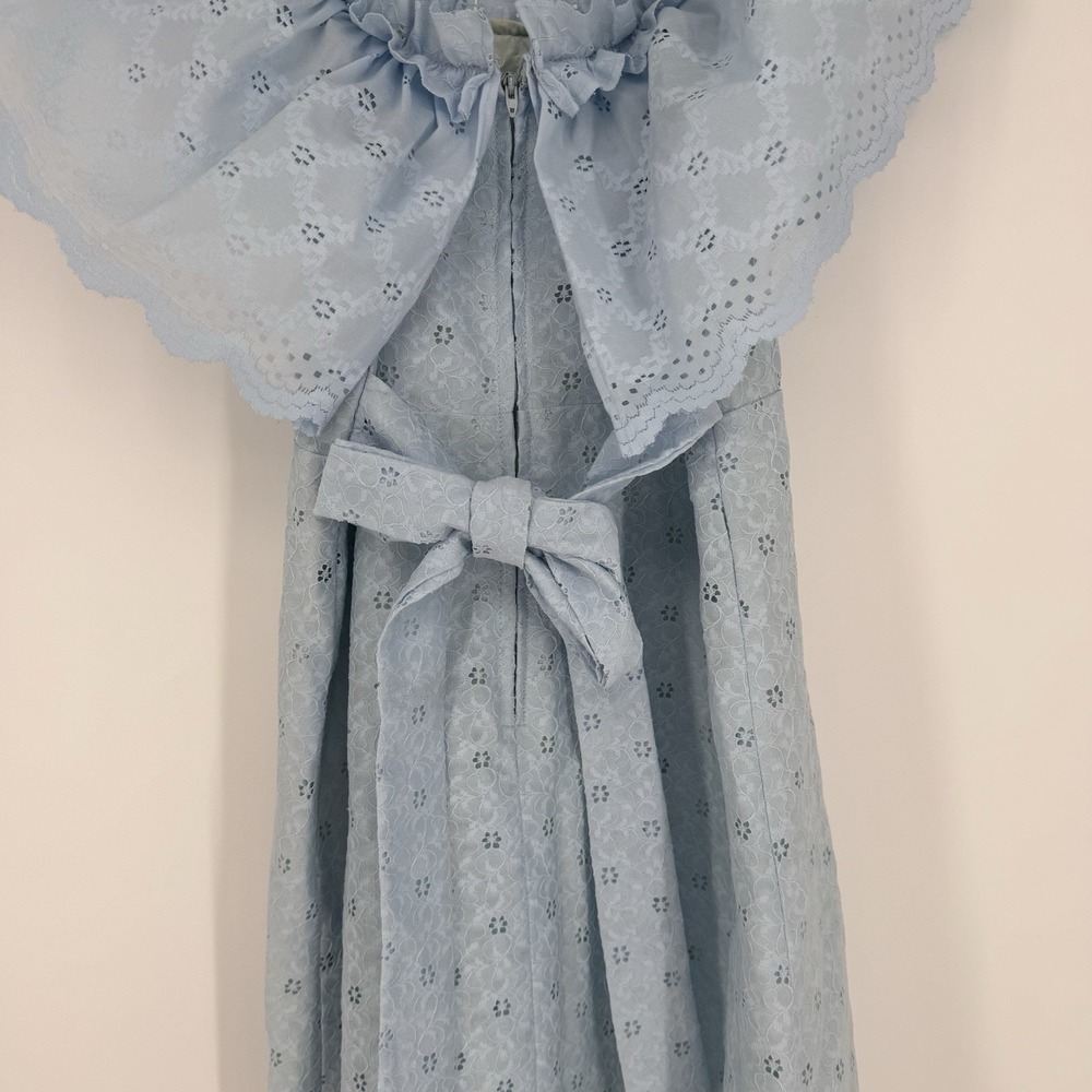 VTG 70s Peasant Dress Peanuts of California Baby Blue Eyelet Off Shoulder S - Picture 6 of 9